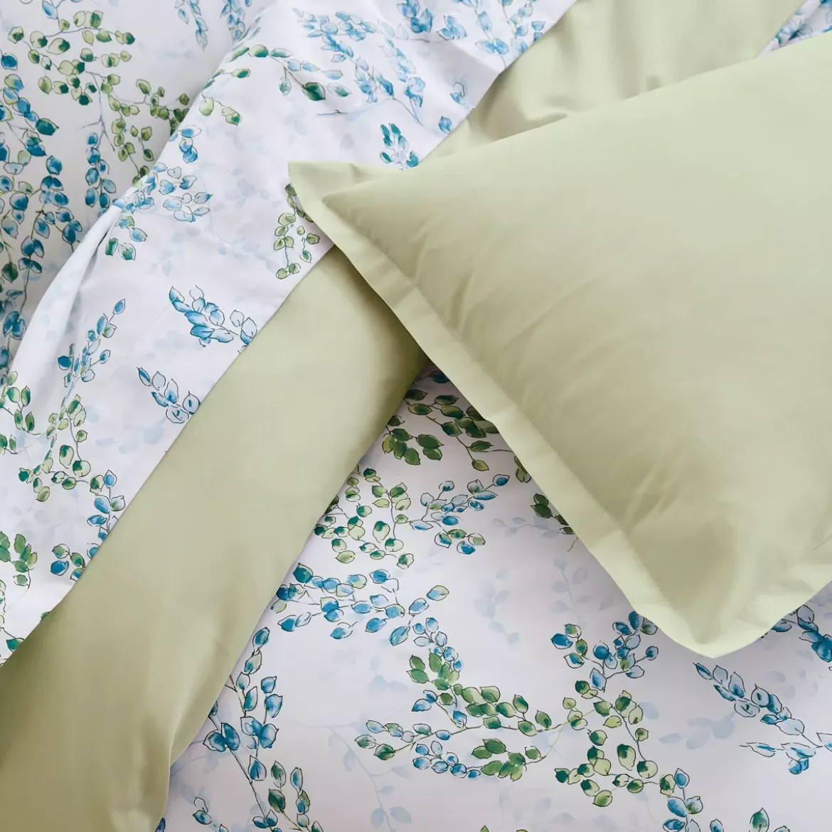 Federa cuscino letto quadrato in raso di cotone (65 x 65 cm) Angèle Verde tiglio
