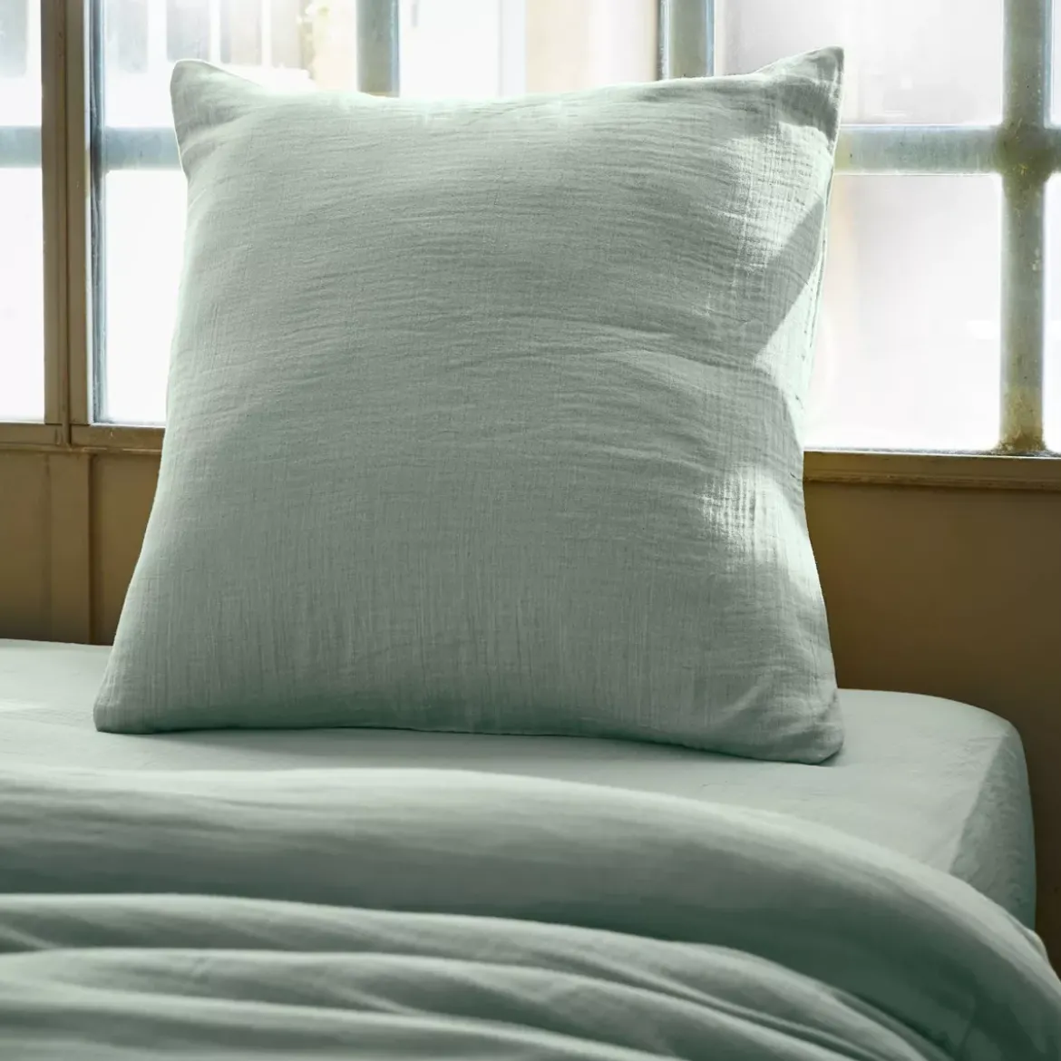 Federa per cuscino letto quadrata in garza di cotone (80 x 80 cm) Gaïa Verde eucalipto