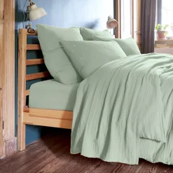 Federa per cuscino letto quadrata in garza di cotone (60 x 60 cm) Gaia Chic Verde eucalipto