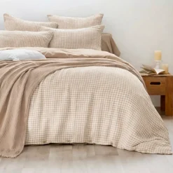 Federa per cuscino quadrata in garza di cotone (60 x 60 cm) Gaïa Vichy Corda