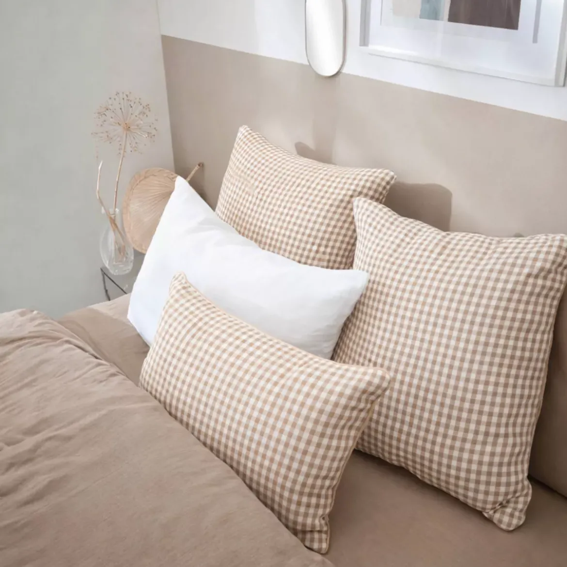 Federa per cuscino quadrata in garza di cotone (60 x 60 cm) Gaïa Vichy Corda