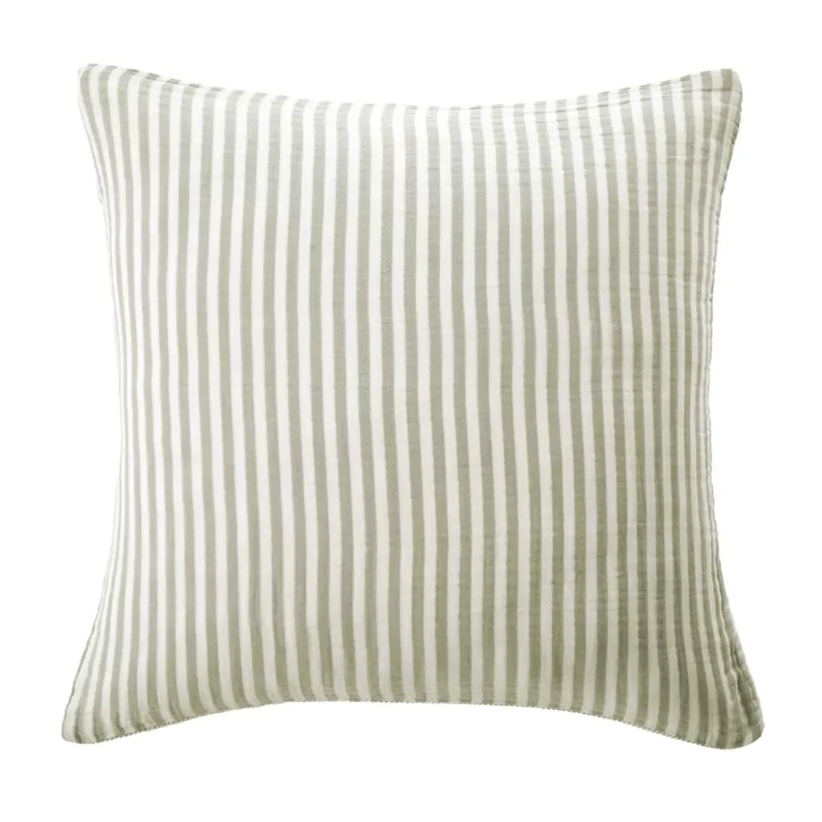 Federa per cuscino quadrata in garza di cotone (60 x 60 cm) Gaïa a righe Verde eucalipto