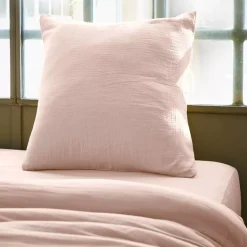 Federa quadrata garza di cotone (60 x 60 cm) Gaïa Rosa cipria