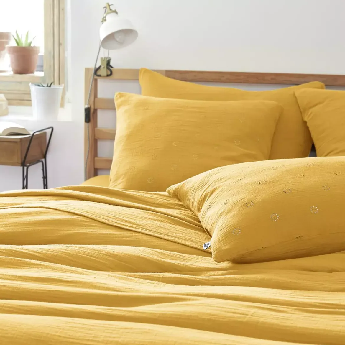 Federa quadrata garza di cotone (60 cm) Gaïa Boho Giallo zafferano