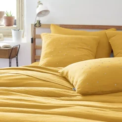 Federa quadrata garza di cotone (60 cm) Gaïa Chic Giallo zafferano