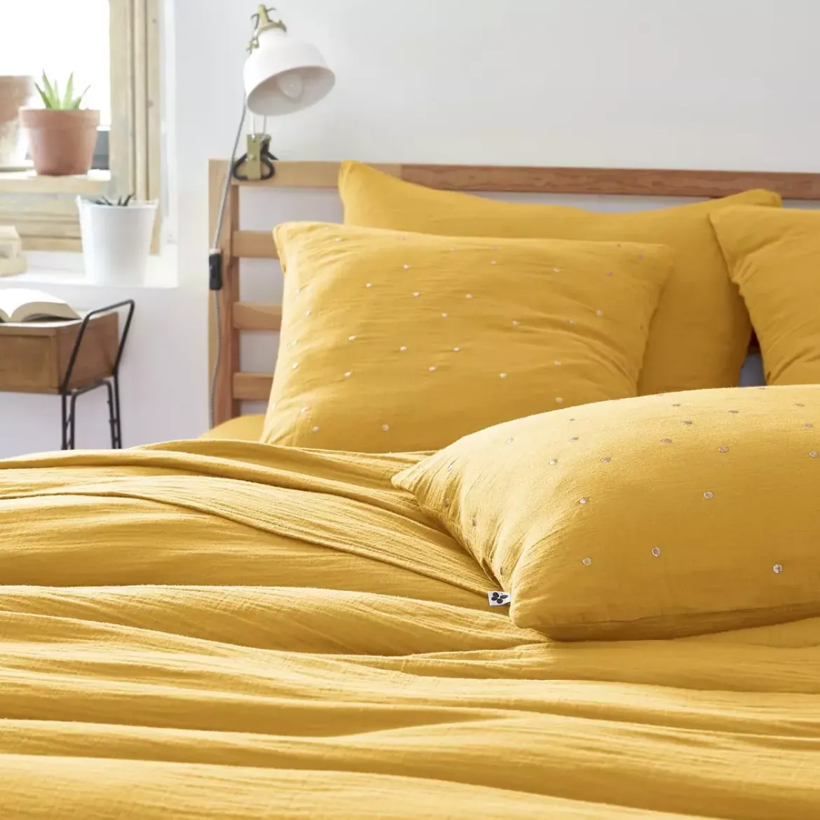 Federa quadrata garza di cotone (60 cm) Gaïa Chic Giallo zafferano