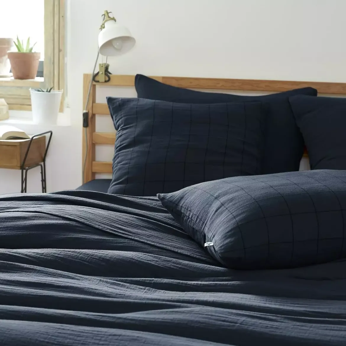Federa quadrata garza di cotone (60 cm) Gaïa Match Blu notte