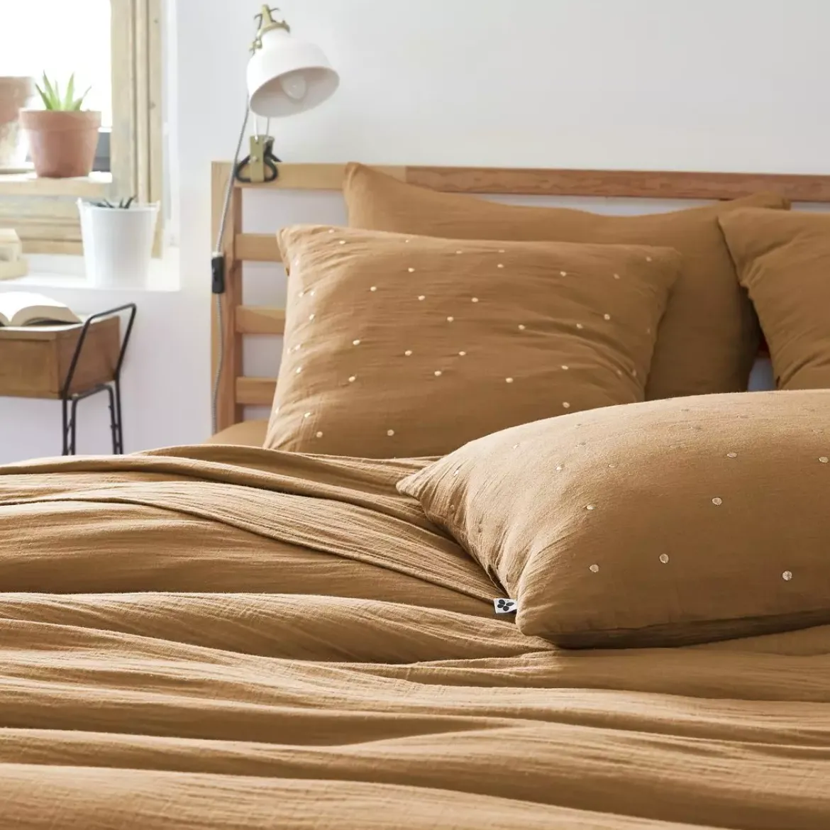 Federa quadrata garza di cotone (60 cm) Gaïa Chic Camel