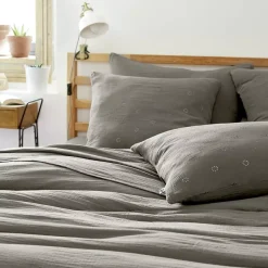 Federa quadrata garza di cotone (60 cm) Gaïa Boho Grigio granito