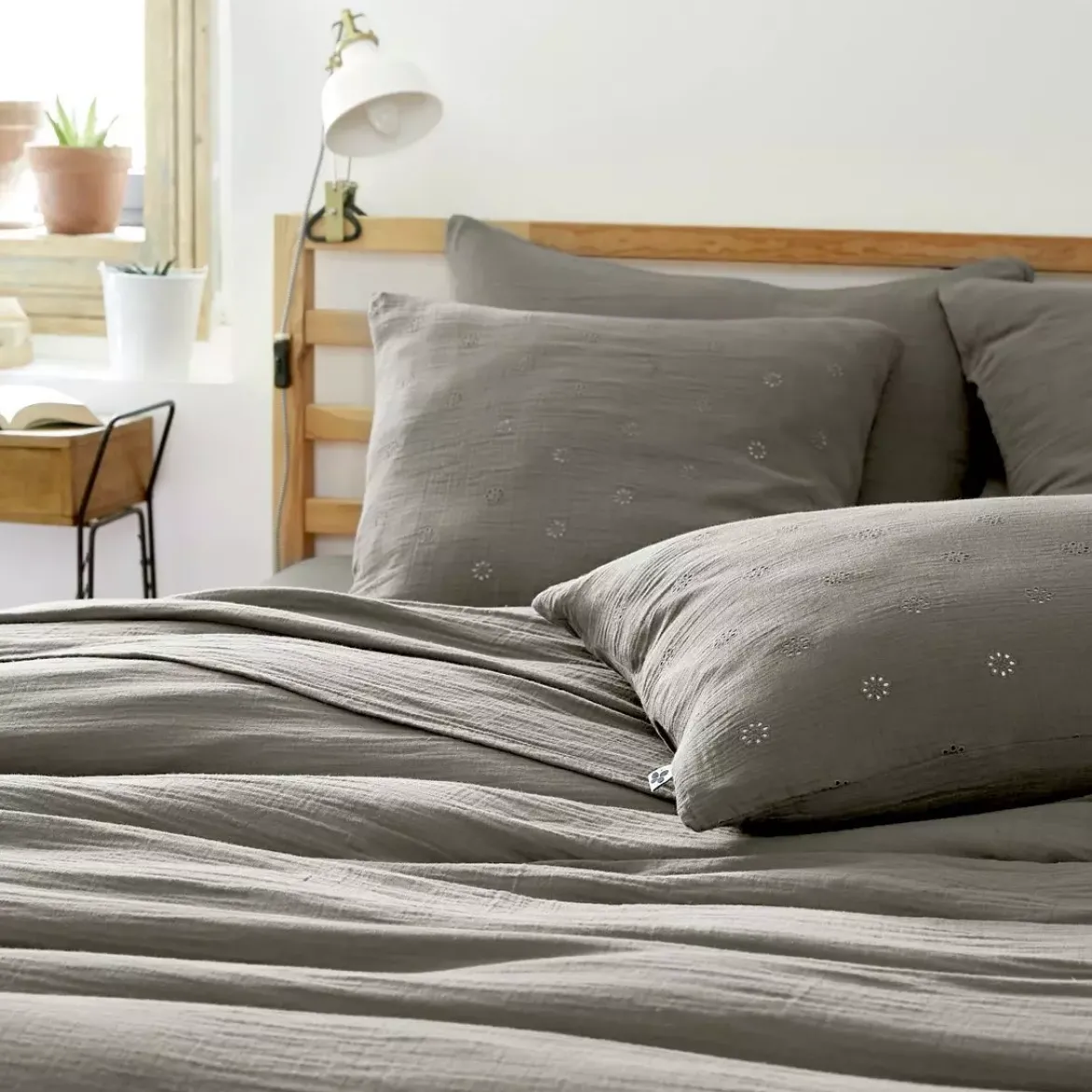 Federa quadrata garza di cotone (60 cm) Gaïa Boho Grigio granito
