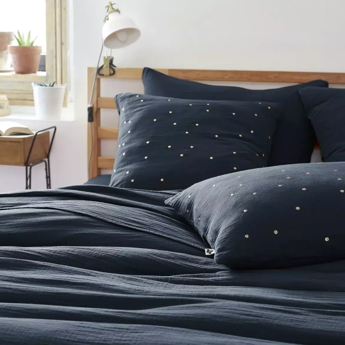 Federa quadrata garza di cotone (60 cm) Gaïa Chic Blu notte