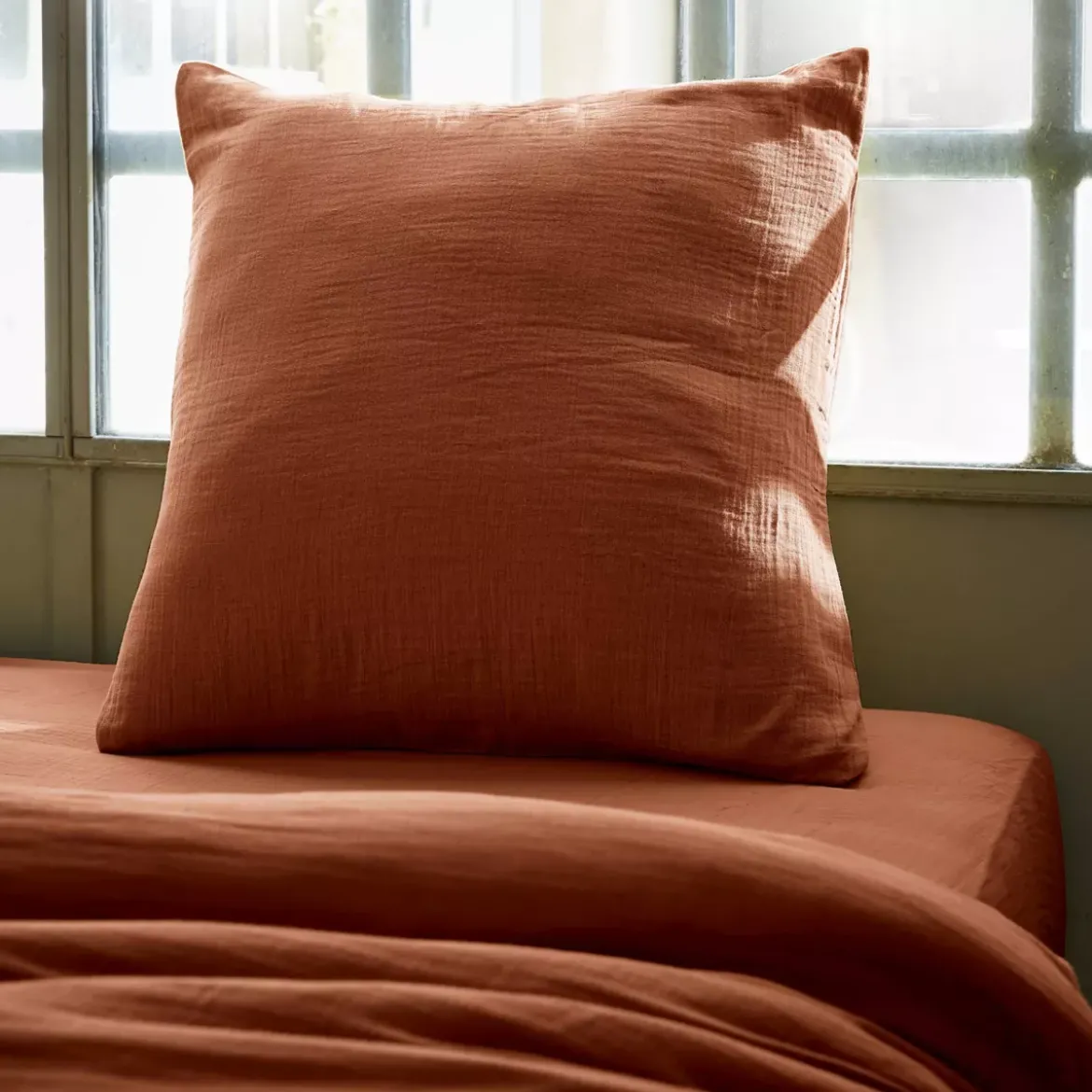Federa quadrata garza di cotone (60 x 60 cm) Gaïa Terracotta