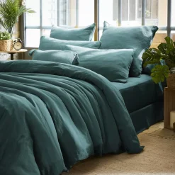 Federa quadrata garza di cotone (60 x 60 cm) Gaïa Blu ottanio