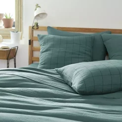 Federa quadrata garza di cotone (60 cm) Gaïa Match Blu anatra