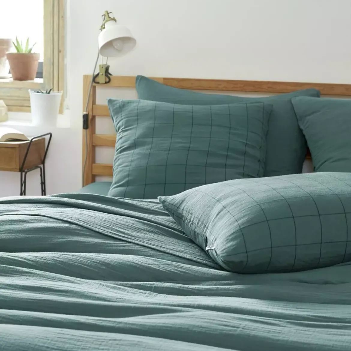 Federa quadrata garza di cotone (60 cm) Gaïa Match Blu anatra