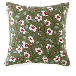 Federa quadrata in garza di cotone (60 x 60 cm) Gaïa margherita Verde rosmarino