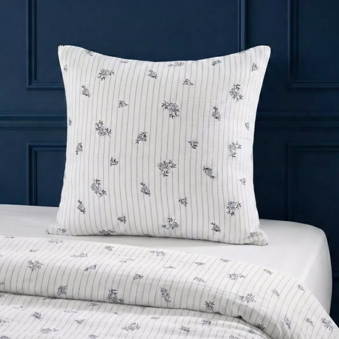 Federa quadrata in garza di cotone (60 x 60 cm) Gaïa Iris Blu