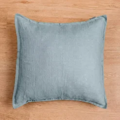 Federa Quadrata in Lino Lavato (60 x 60 cm) Louise Blu Azzurro