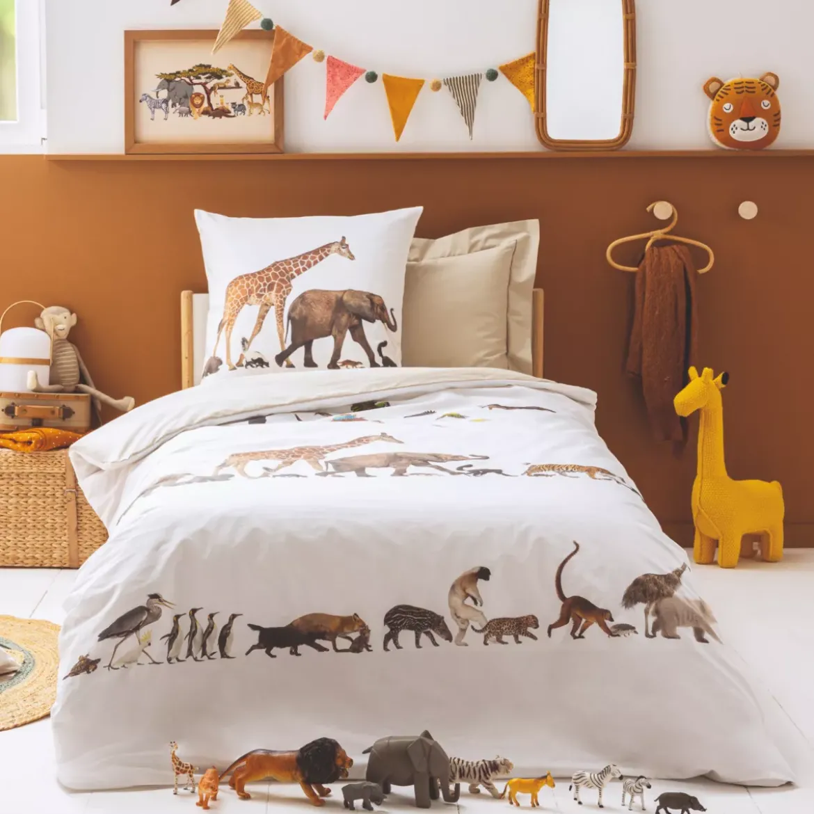 Federa quadrata per cuscino da bambino in percalle di cotone (65 x 65 cm) Noè Multicolore