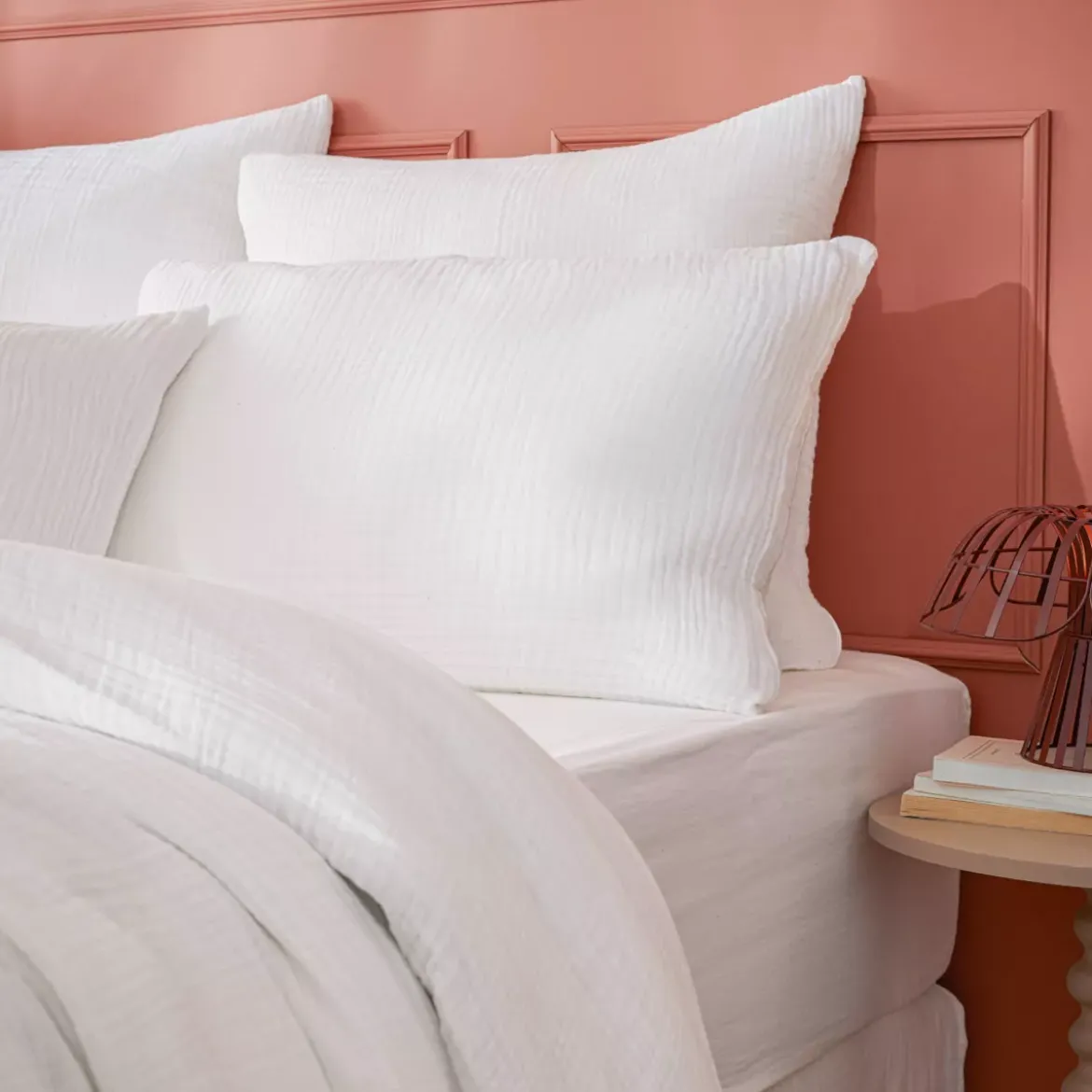 Federa quadrupla garza di cotone (80 x 80 cm) Victoria x Gaia Bianco Chantilly