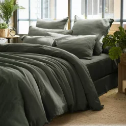 Federa rettangolare garza di cotone (L70 cm) Gaïa Verde rosmarino