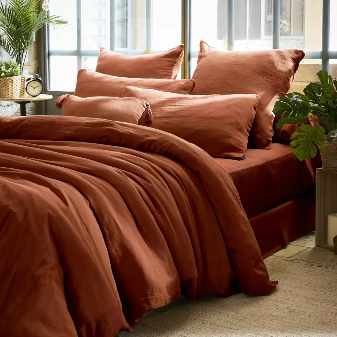 Federa rettangolare garza di cotone (L70 cm) Gaïa Terracotta