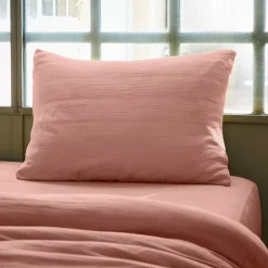Federa rettangolare garza di cotone (L70 cm) Gaïa Rosa pesca
