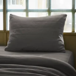 Federa rettangolare garza di cotone (L70 cm) Gaïa Grigio granito