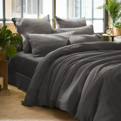 Federa rettangolare garza di cotone (L70 cm) Gaïa Grigio granito