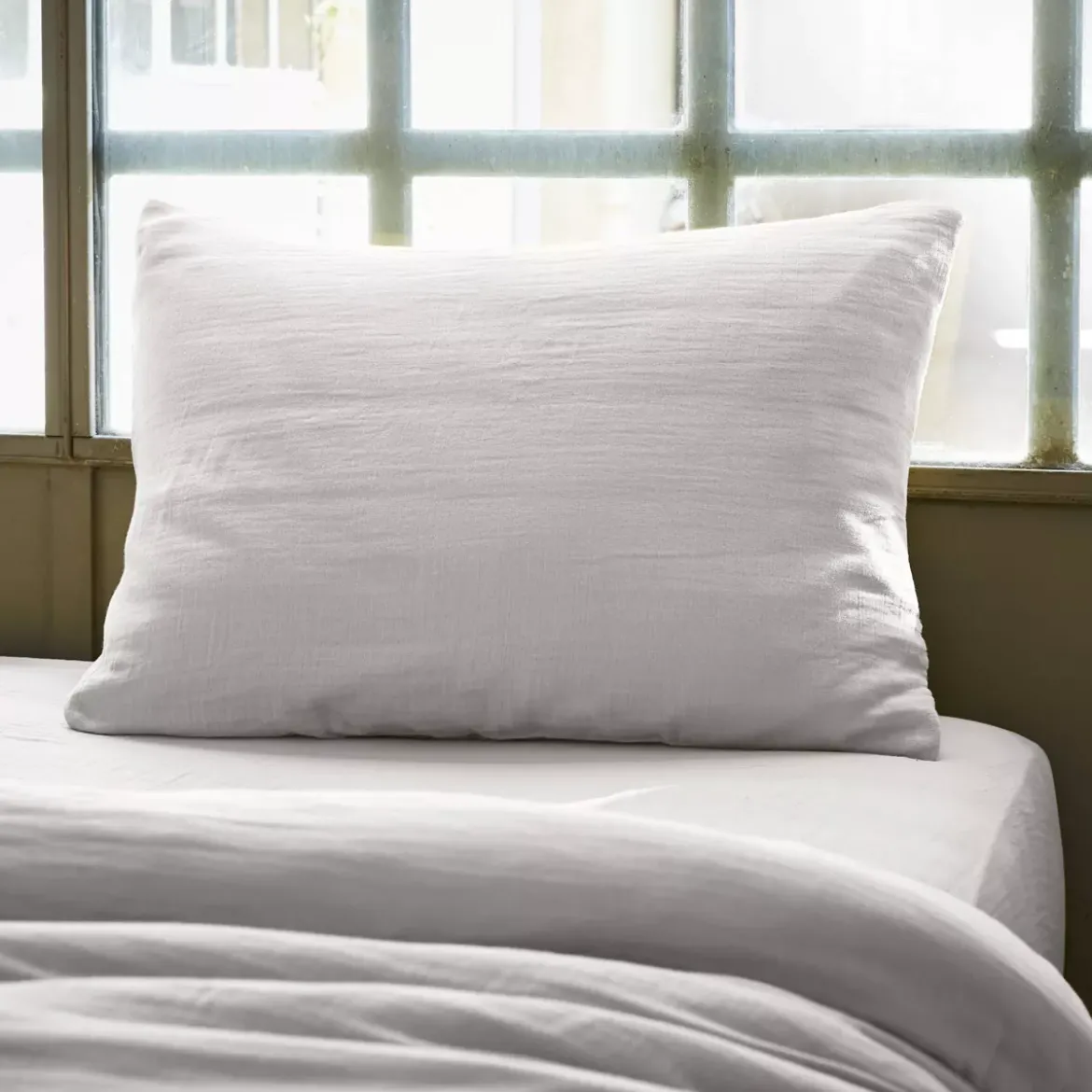 Federa rettangolare garza di cotone (L80 cm) Gaïa Grigio nuvola