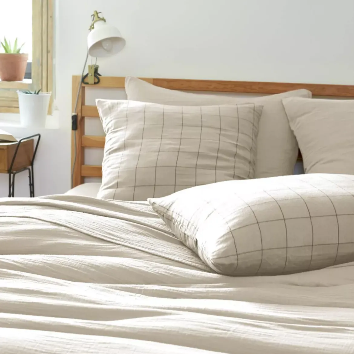 Federa rettangolare garza di cotone (70 cm) Gaïa Match Beige pampa