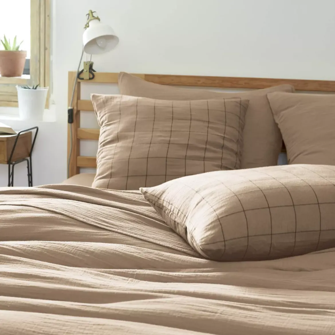 Federa rettangolare garza di cotone (50 x 70 cm) Gaïa Match Marrone corda
