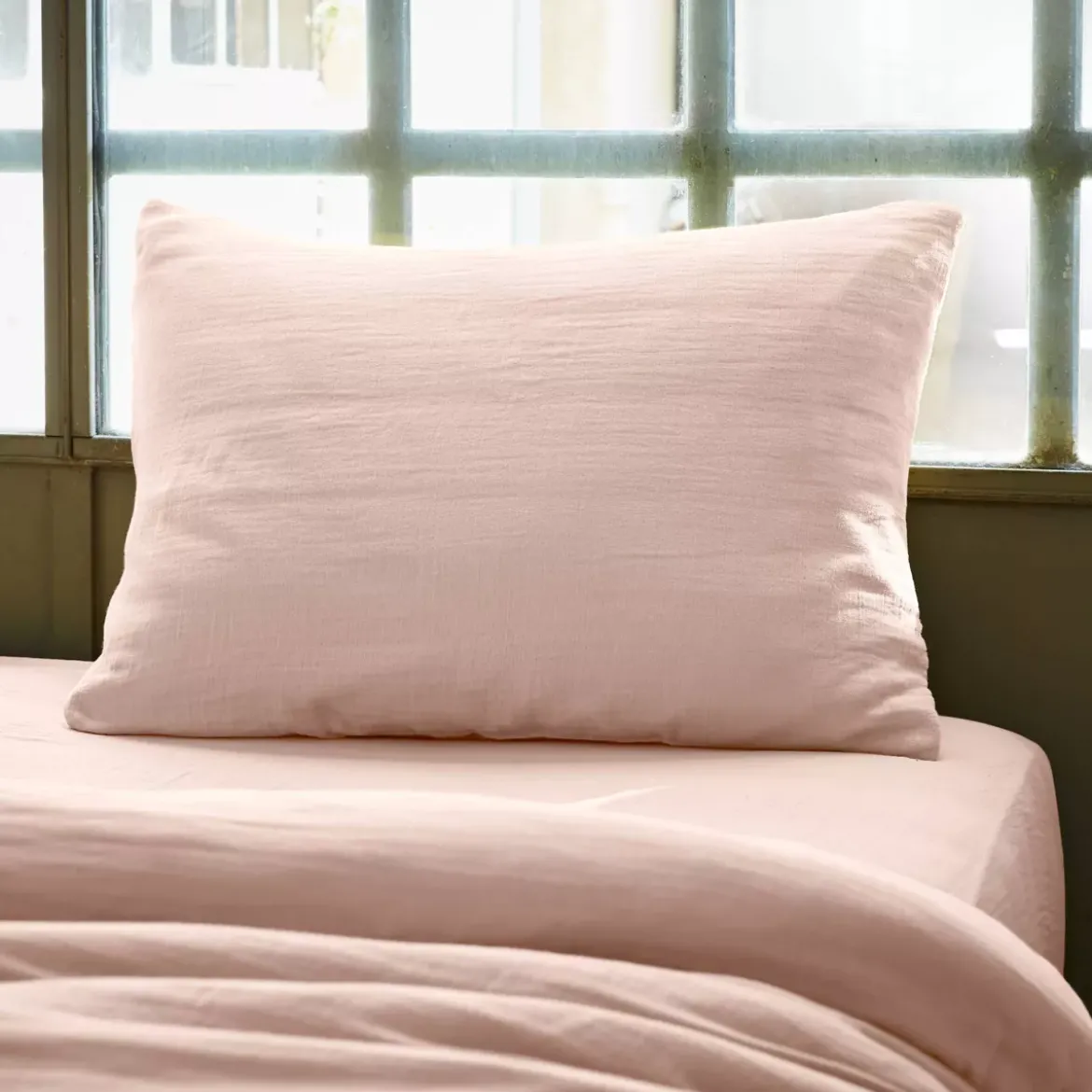 Federa rettangolare garza di cotone (L70 cm) Gaïa Rosa cipria