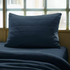 Federa rettangolare garza di cotone (L80 cm) Gaïa Blu notte
