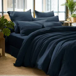 Federa rettangolare garza di cotone (L80 cm) Gaïa Blu notte