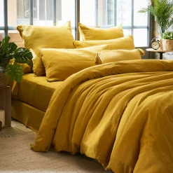 Federa rettangolare garza di cotone (L80 cm) Gaïa Giallo zafferano