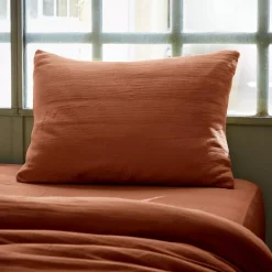 Federa rettangolare garza di cotone (L80 cm) Gaïa Terracotta