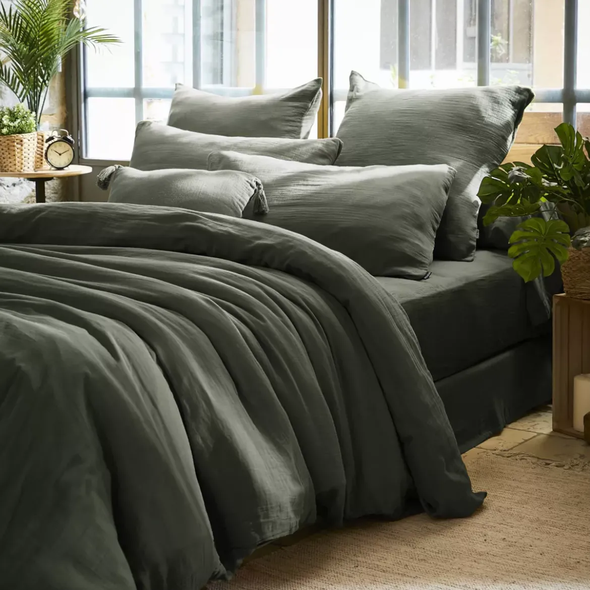 Federa rettangolare garza di cotone (L80 cm) Gaïa Verde rosmarino
