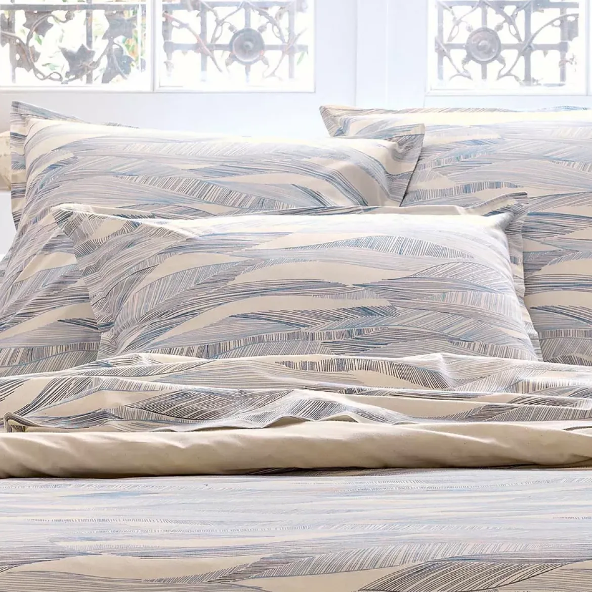 Federa rettangolare in cotone lavato (50 x 70 cm) Onde Blu