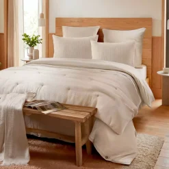Federa rettangolare in cotone a nido d'ape (50 x 80 cm) Eva Beige