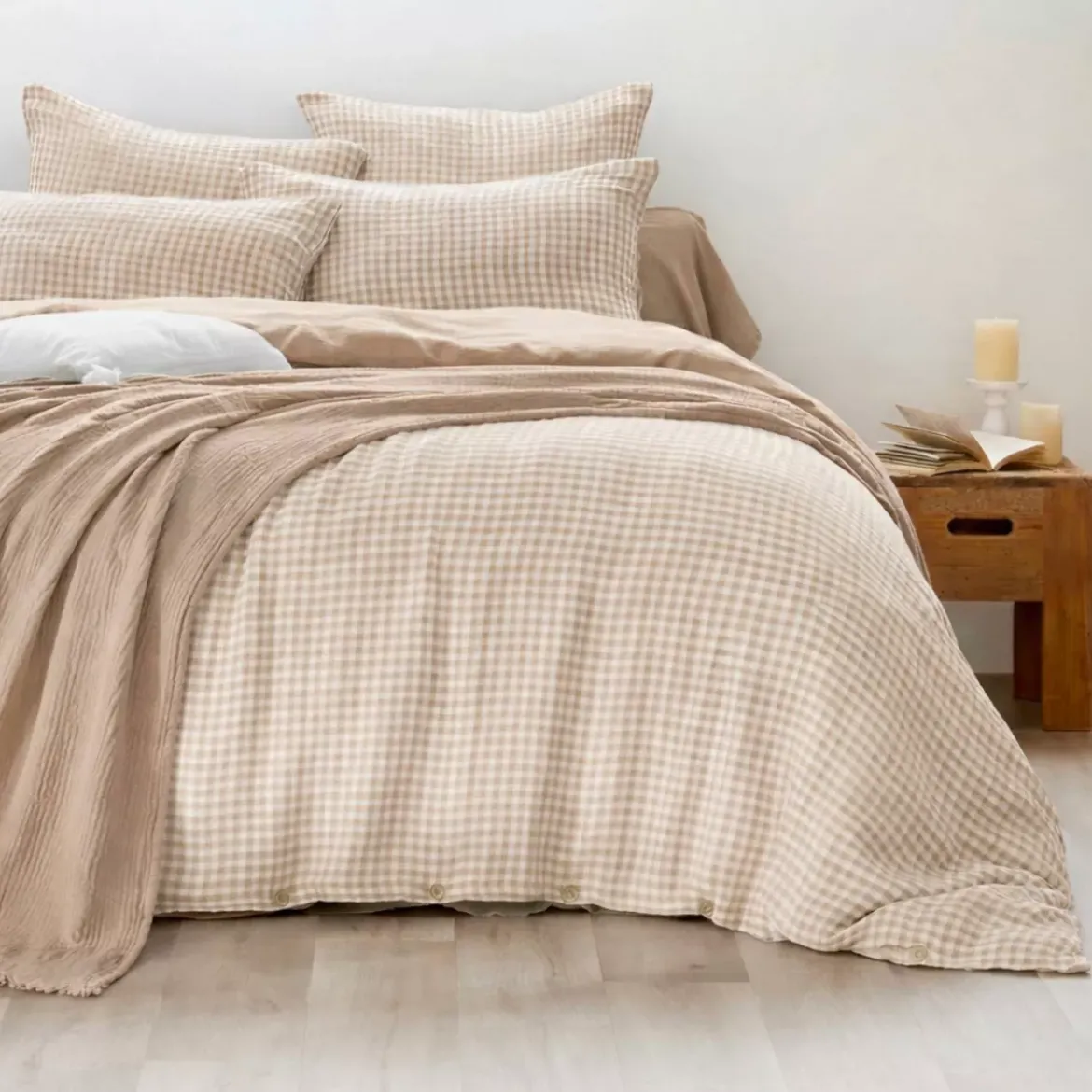 Federa rettangolare in garza di cotone (50 x 80 cm) Gaïa Vichy Corda