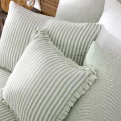 Federa rettangolare in garza di cotone (50 x 70 cm) Gaïa a righe Verde eucalipto