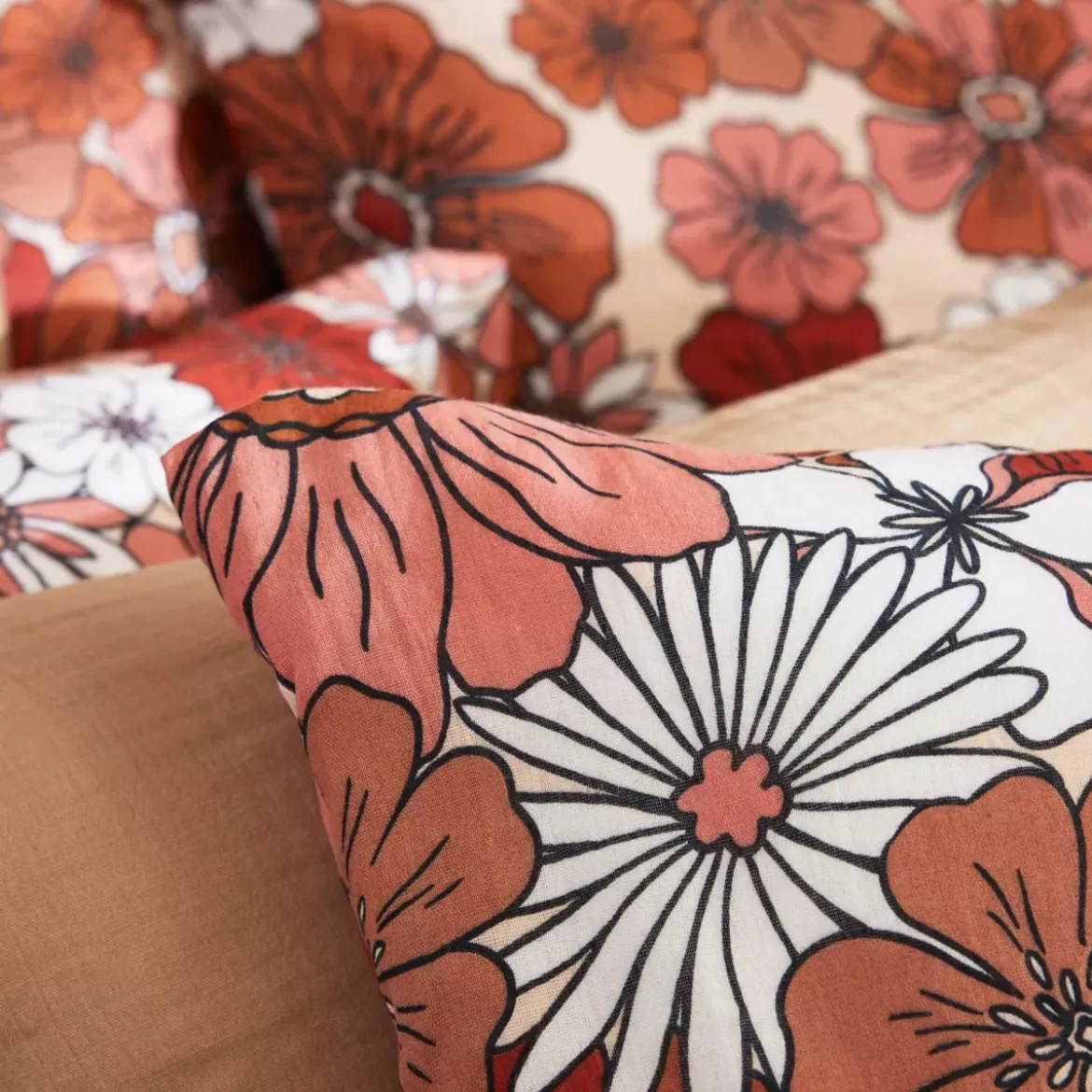 Federa rettangolare in garza di cotone (50 x 70 cm) Gaïa azalea Terracotta