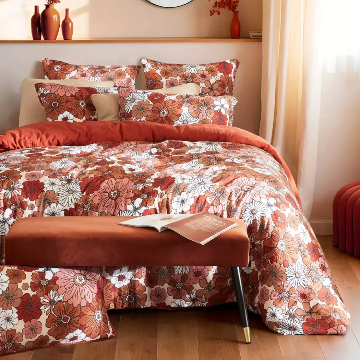 Federa rettangolare in garza di cotone (50 x 70 cm) Gaïa azalea Terracotta