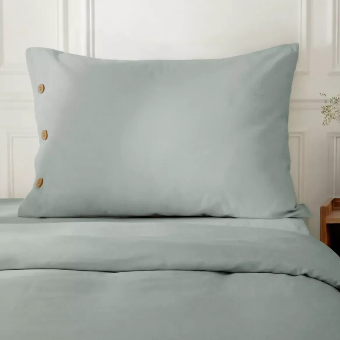 Federa rettangolare in percalle di cotone (50 x 70 cm) Diane Blu Céladon