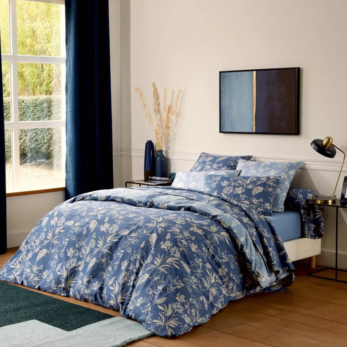 Federa rettangolare in percalle di cotone (50 x 70 cm) Eloïse Blu