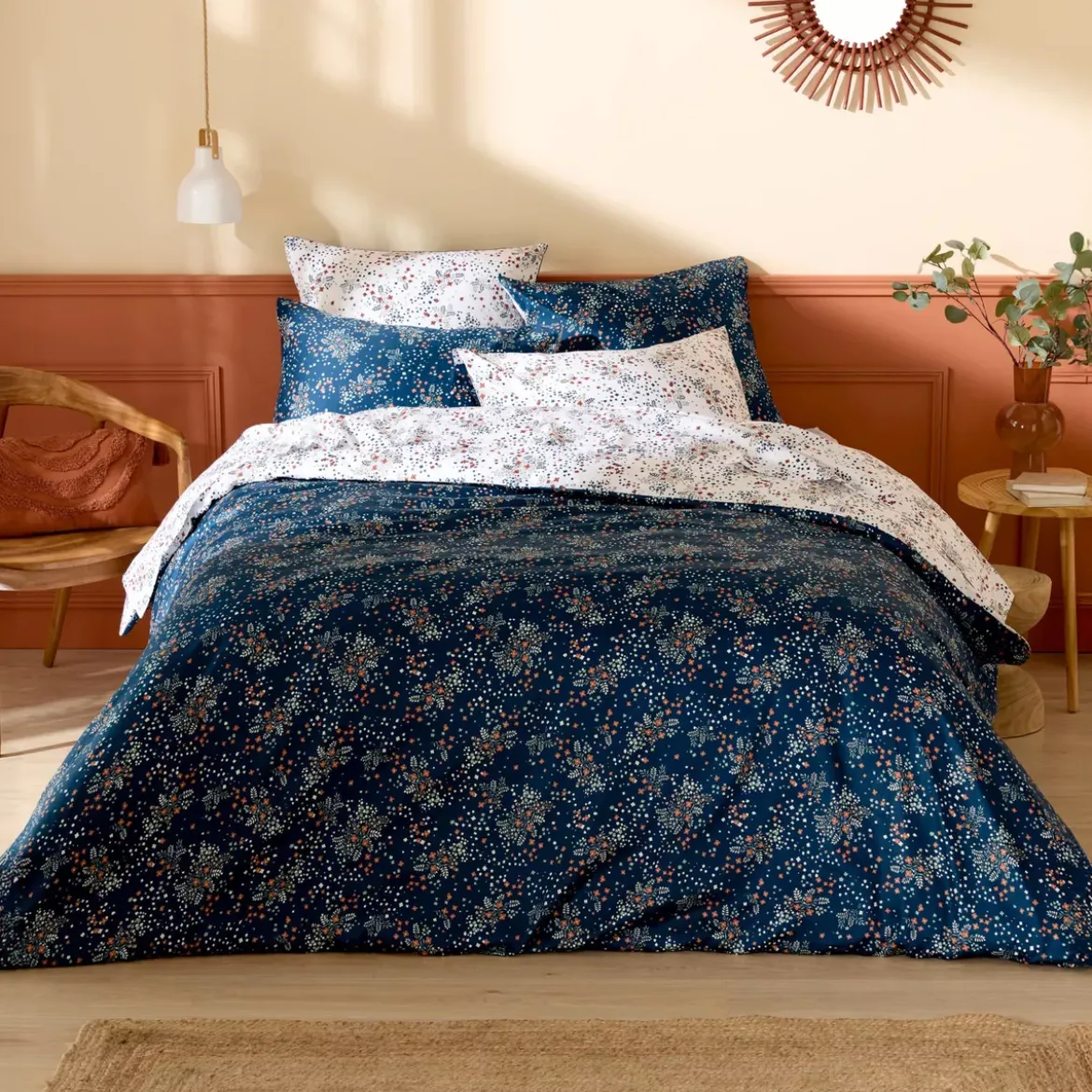 Federa rettangolare in raso di cotone (50 x 70 cm) Lilou Blu navy