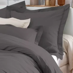 Federa rettangolare percalle di cotone (80 cm) Cali Grigio antracite