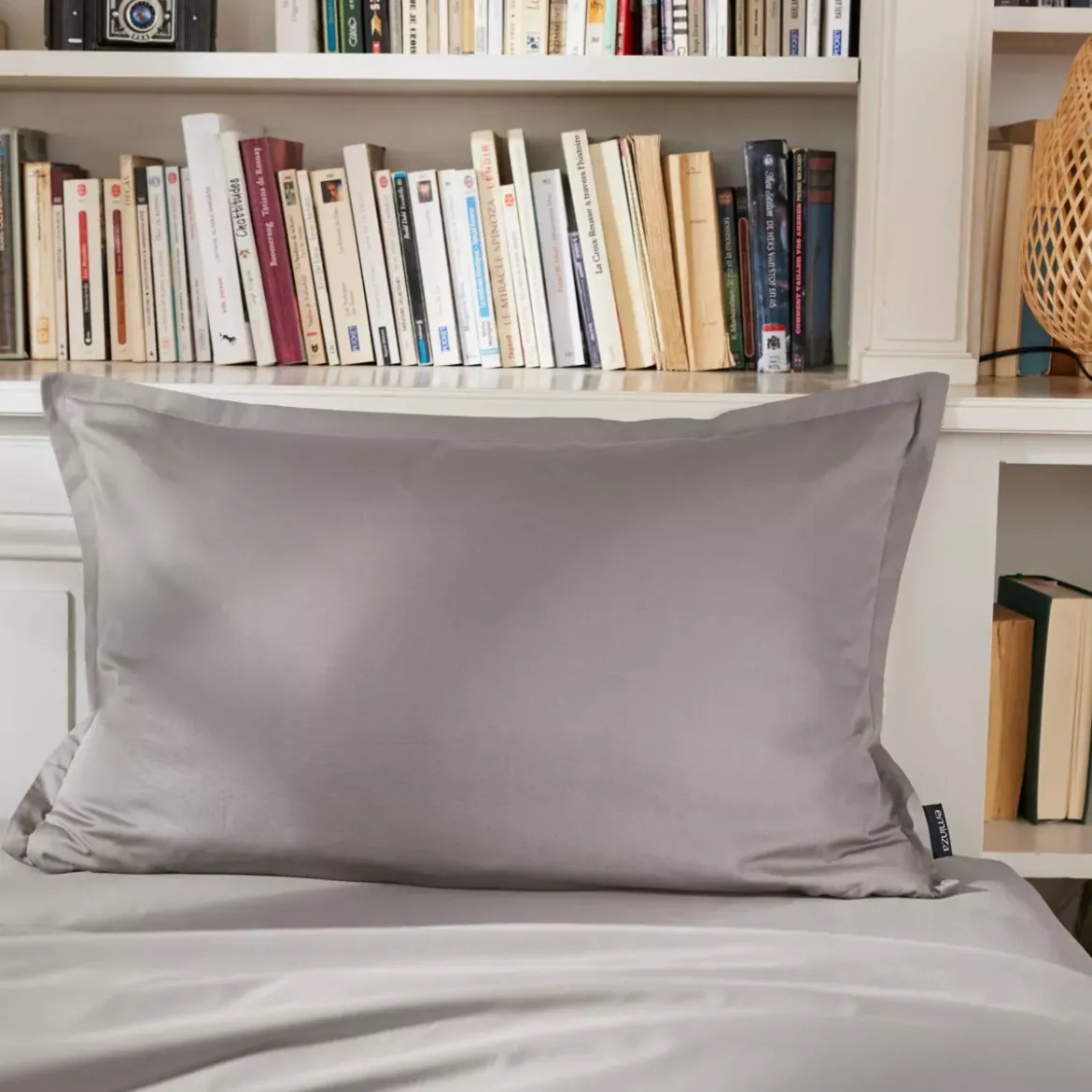 Federa rettangolare percalle di cotone (80 cm) Cali Grigio chiaro