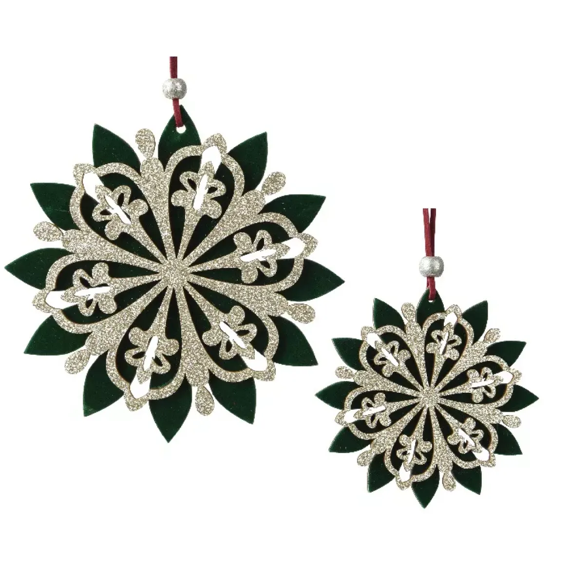 Fiocco di neve da appendere (D15 cm) Verde Chic glitterato